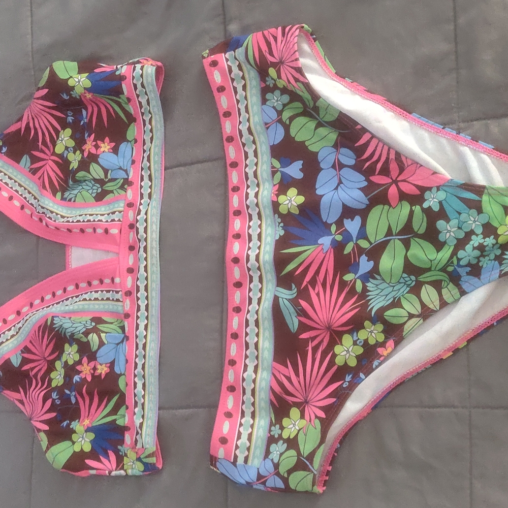 Floral Bikini Set with Pink Trim